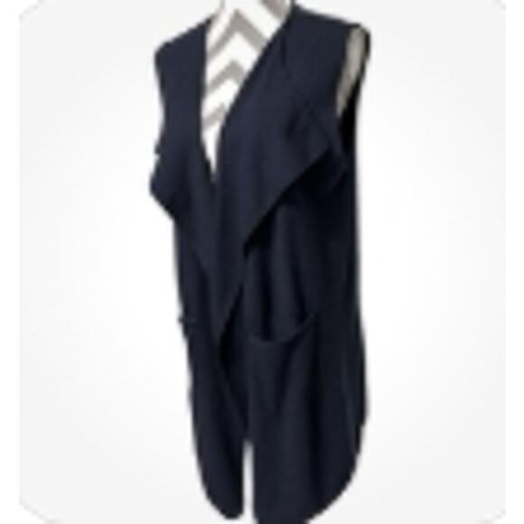 La Vie En Blanc Navy Blue Long Open Vest Pockets One Size Waterfall Lagenlook - Picture 2 of 7